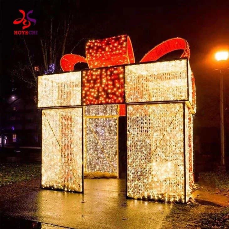 Outdoor Green Unique 3d Led Acrylic Christmas Gift Box Party Garden Park Decoration Lighting