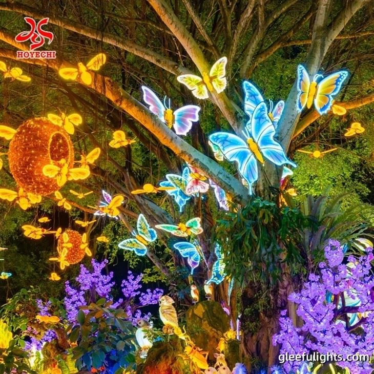 HOYECHI Luminous Dynamic Colorful Insect Butterfly 3D Led Light For Outdoor Park Decoration