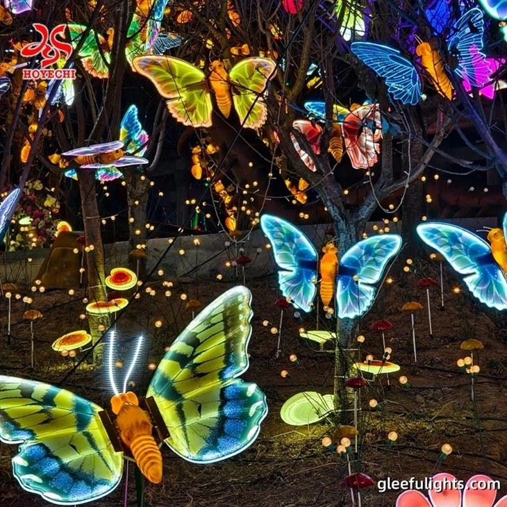 HOYECHI Luminous Dynamic Colorful Insect Butterfly 3D Led Light For Outdoor Park Decoration