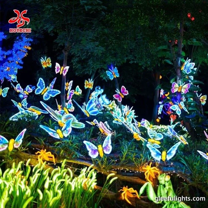 HOYECHI Luminous Dynamic Colorful Insect Butterfly 3D Led Light For Outdoor Park Decoration