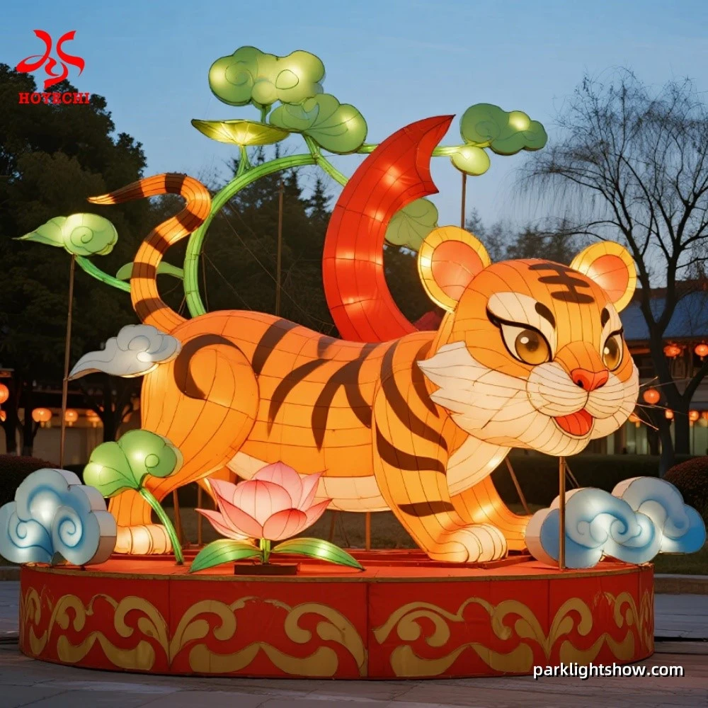 Illuminated Tiger Lantern with Traditional Chinese Motifs Illuminated Tiger Lantern with Traditional Chinese Motifs